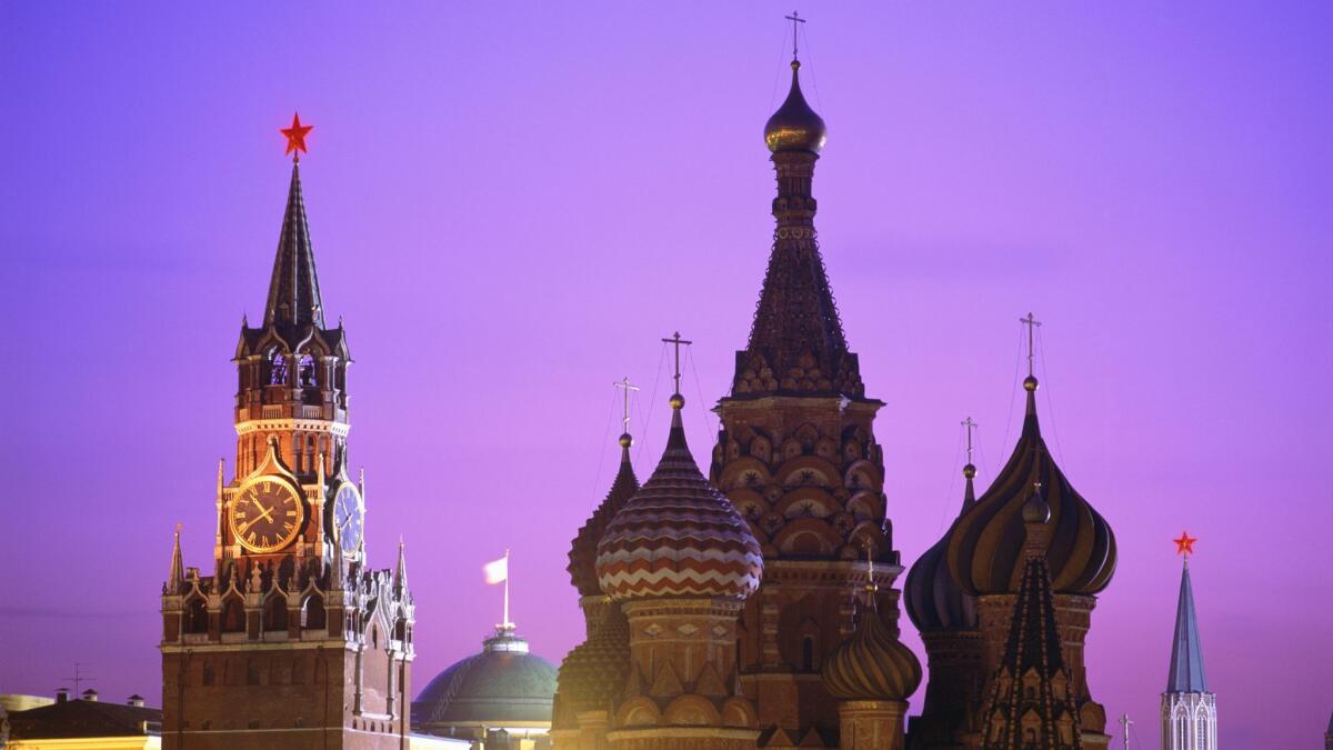 The Spasskaya Tower borders Moscow's Red Square.