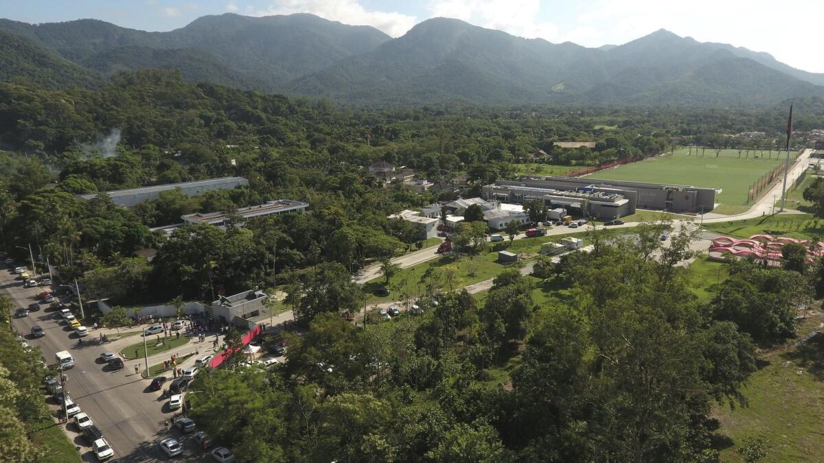 An aerial view of the Flamengo soccer club training complex where an early morning fire killed 10 and injured 3.