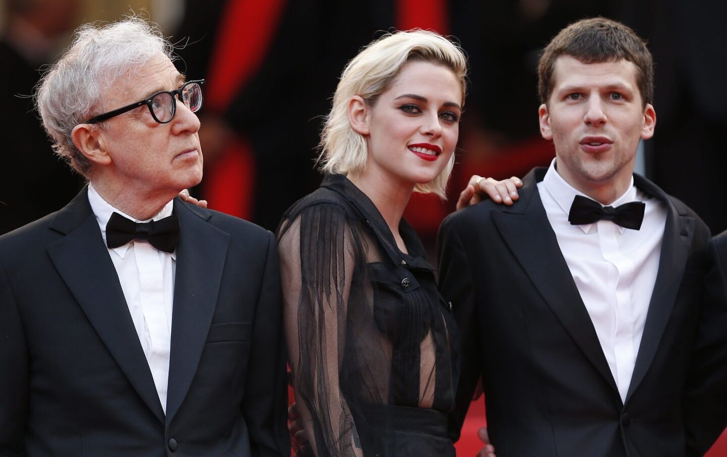 Director Woody Allen, actress Kristen Stewart and actor Jesse Eisenberg arrive for the screening of "Cafe Society"and the opening ceremony.