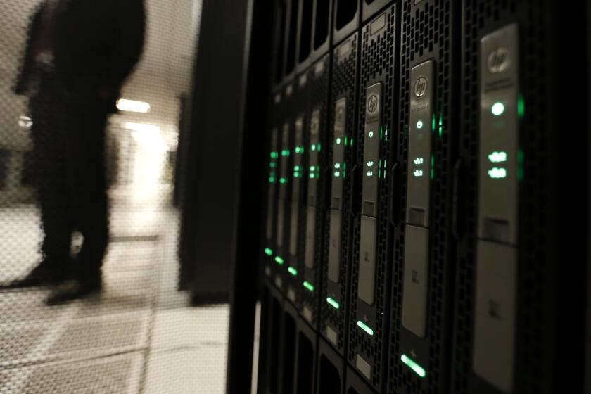 Servers in the data center at L.A. Unified School District's headquarters are running My Integrated Student Information System, or MISIS, on the first day of school in August 2015.