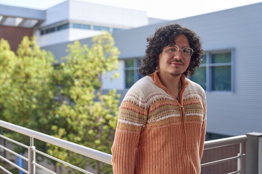 Mateo Fuentes, a first-generation college student, photographed at Mt. San Antonio College on July 6, 2023. Photo by Lauren Justice for CalMatters