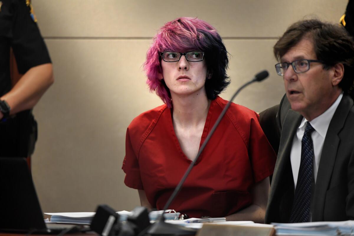 FILE - In this May 15, 2019, file photo, Devon Erickson appears in court at the Douglas County Courthouse in Castle Rock, Colo. Erickson one of the suspects in a fatal attack at STEM School Highlands Ranch in May 2019 had become such a chronic drug user in the months before the shooting that he likely "couldn't think, concentrate or understand" events around him that day, a toxicologist called by the defense testified Friday, June 11, 2021. Erickson has pleaded not guilty to murder and other charges in the school shooting that killed 18-year-old Kendrick Castillo and injured eight others. (Joe Amon/The Denver Post via AP, Pool, File)