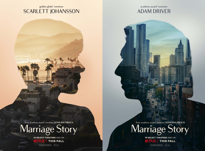 'Marriage Story' movie posters with Scarlett Johansson and Adam Driver