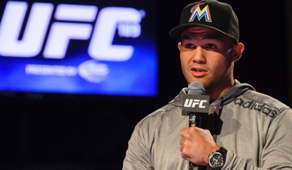 Robbie Lawler speaks to UFC fans in Calgary on March 25.