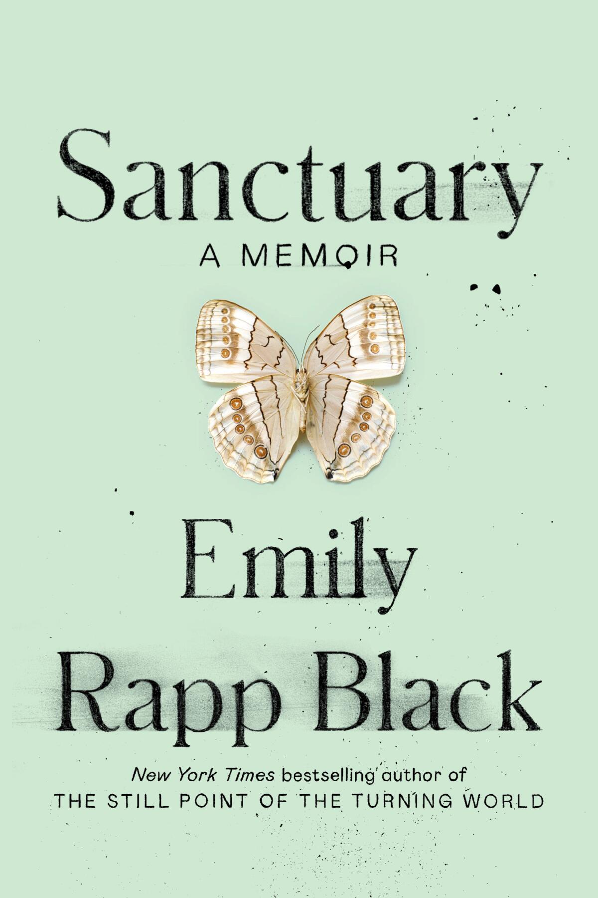 Book cover with black text and a green background and an illustration of a moth for "Sanctuary: A Memoir."