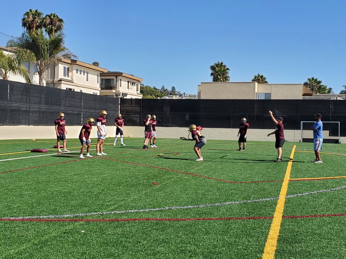 The Bishop's School Knights practice for their Aug. 20 game against La Jolla High School.