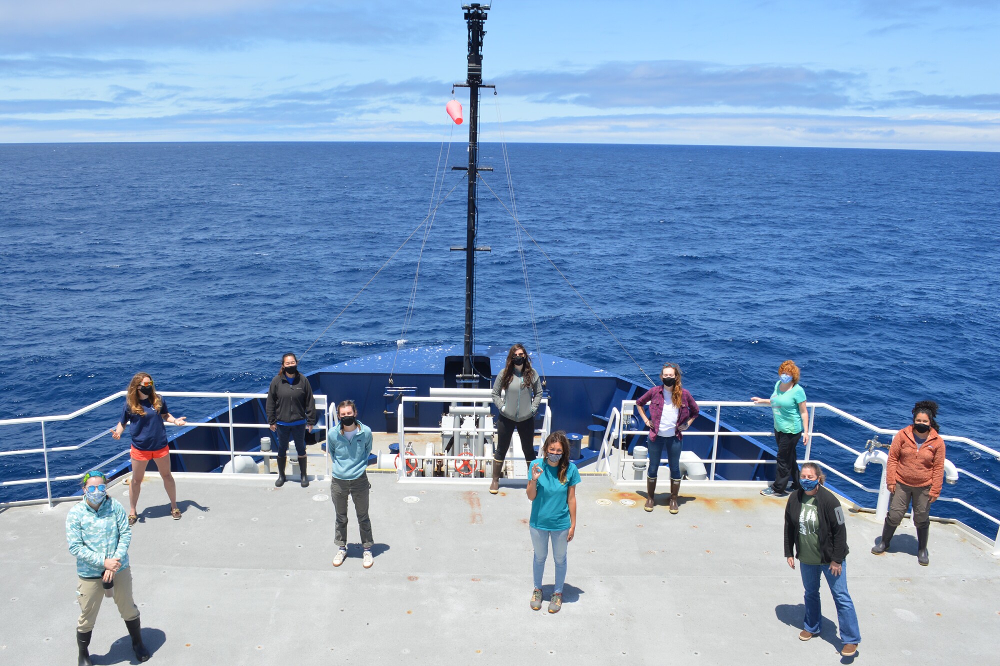 Members of the all-female CalCOFI research team aboard their naval research vessel.