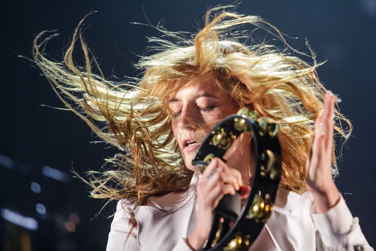 Florence + the Machine performs during Day 3 of the Coachella Valley Music and Arts Festival in Indio on April 12.