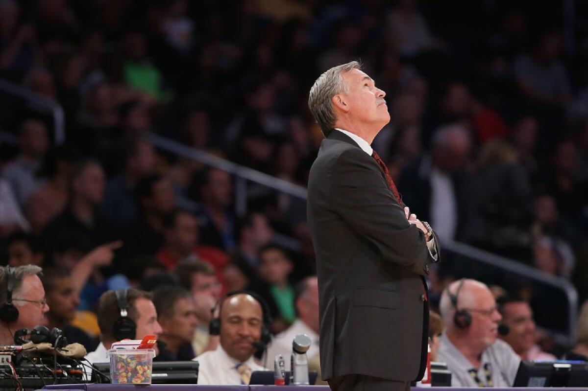 Lakers Coach Mike D'Antoni looks on from the sideline during a game on Oct. 22.