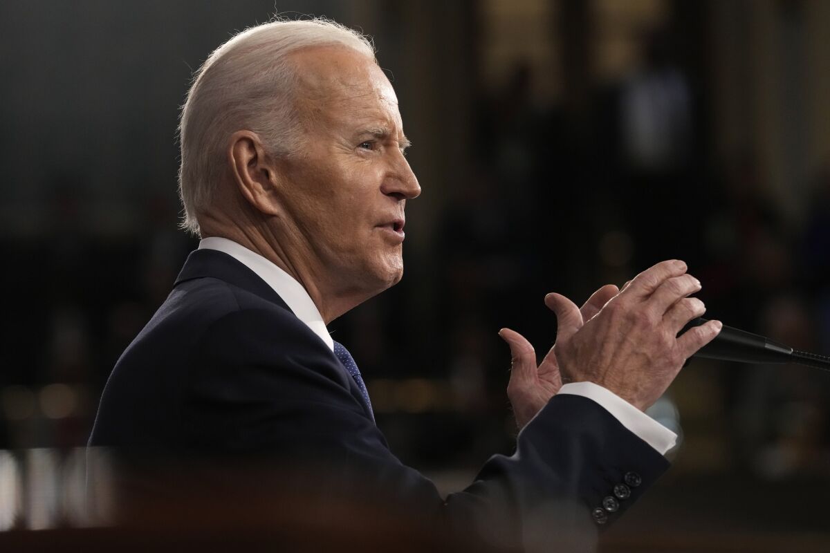 President Joe Biden delivers the State of the Union address to a joint session of Congress at the U.S. Capitol, Tuesday, Feb. 7, 2023, in Washington.(AP Photo/Jacquelyn Martin, Pool)