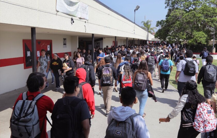 Students walk to their next class at Vista High School.