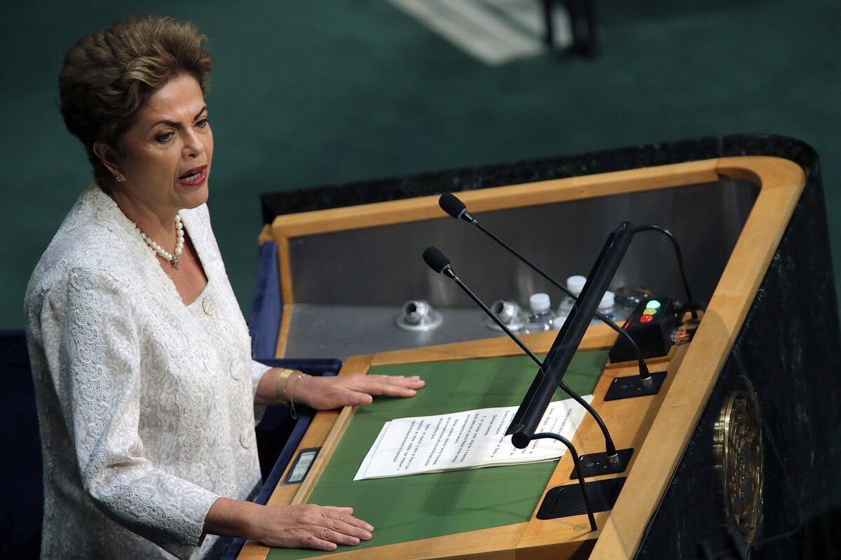 Brazilian President Dilma Rousseff at the United Nations General Assembly on Sept. 28, 2015.