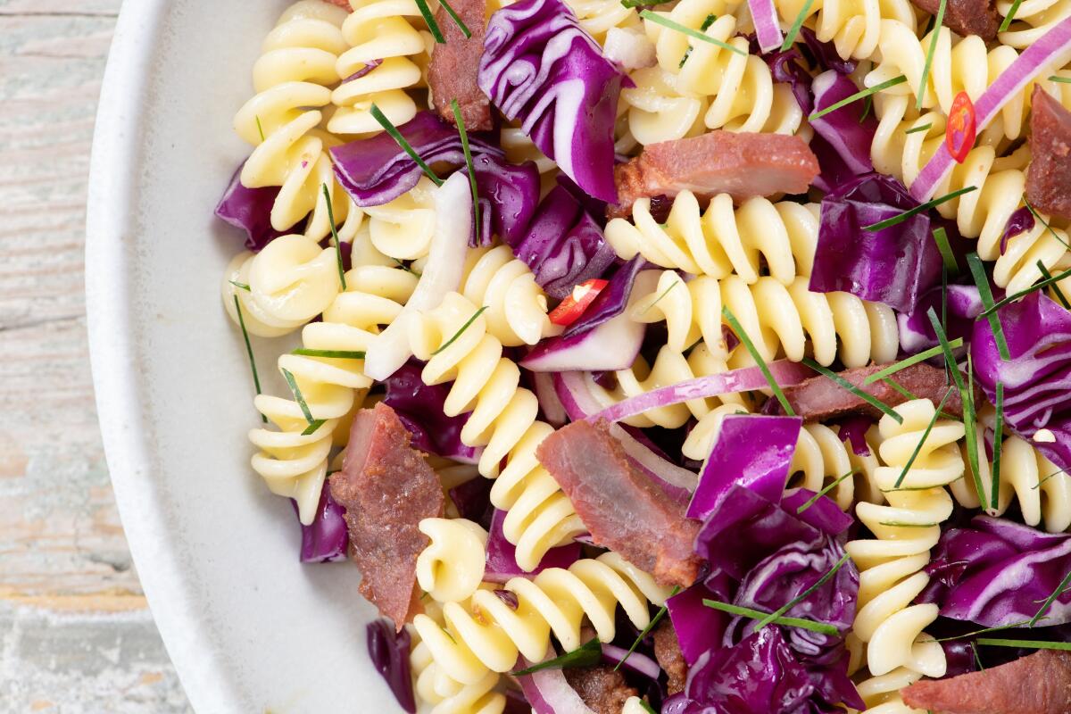 Thai pork jerky pasta salad