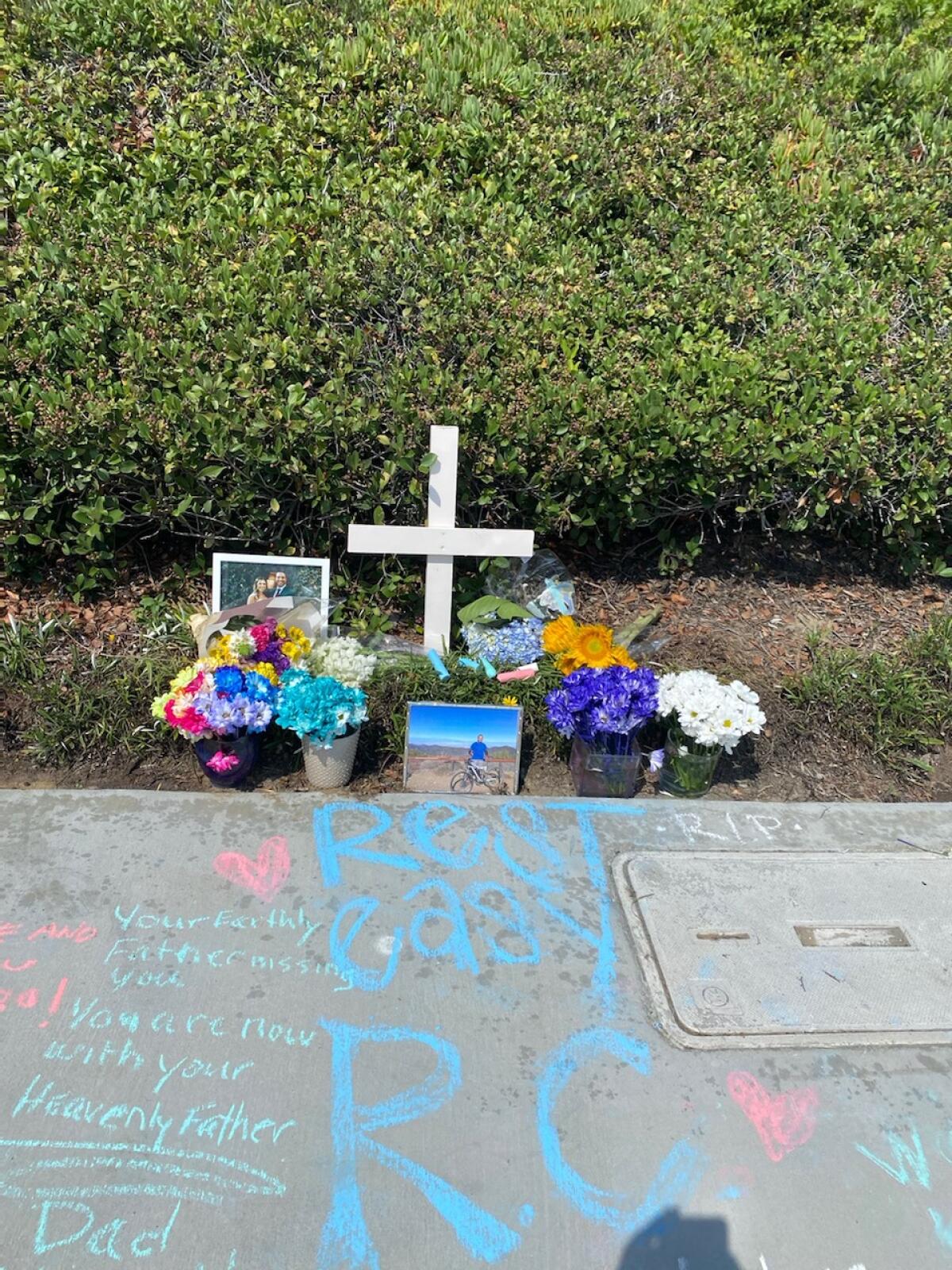 A memorial for the bicyclist struck and killed on  Jamboree Road at Bayview Way.