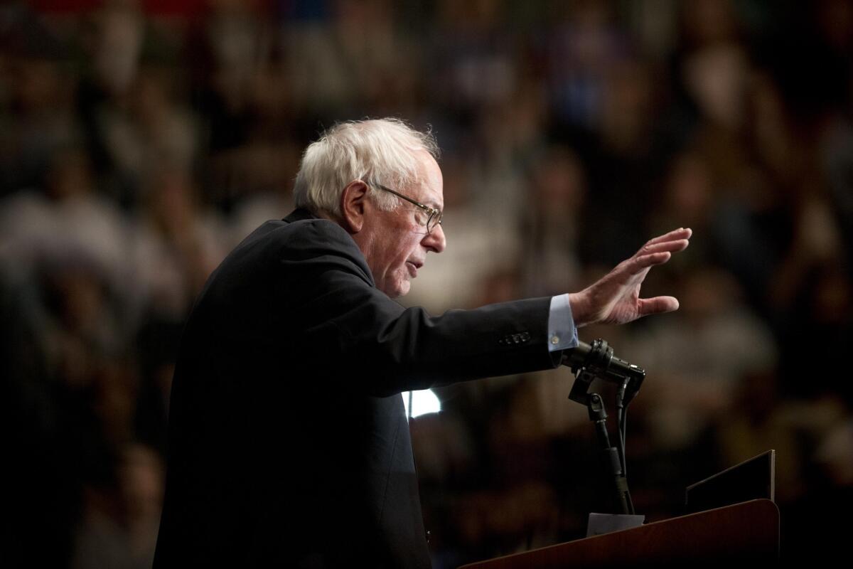 Democratic presidential candidate Sen. Bernie Sanders (I-Vt.) speaks during a campaign stop Monday in Birmingham, Ala.