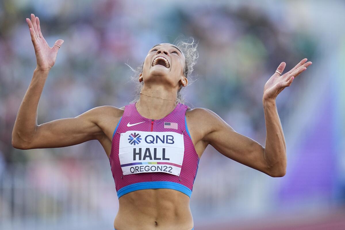 Spirited, candy-eating heptathlete Anna Hall has world title on mind and  world record in sight - The San Diego Union-Tribune