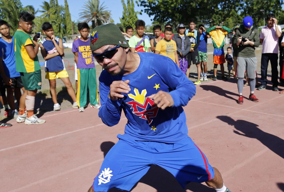 Manny Pacquiao wears Nike gear while training in General Santos, Philippines, on Jan. 27.