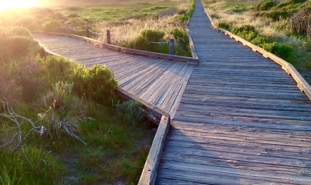 The boardwalk at Moonstone Beach in Cambria, Calif.