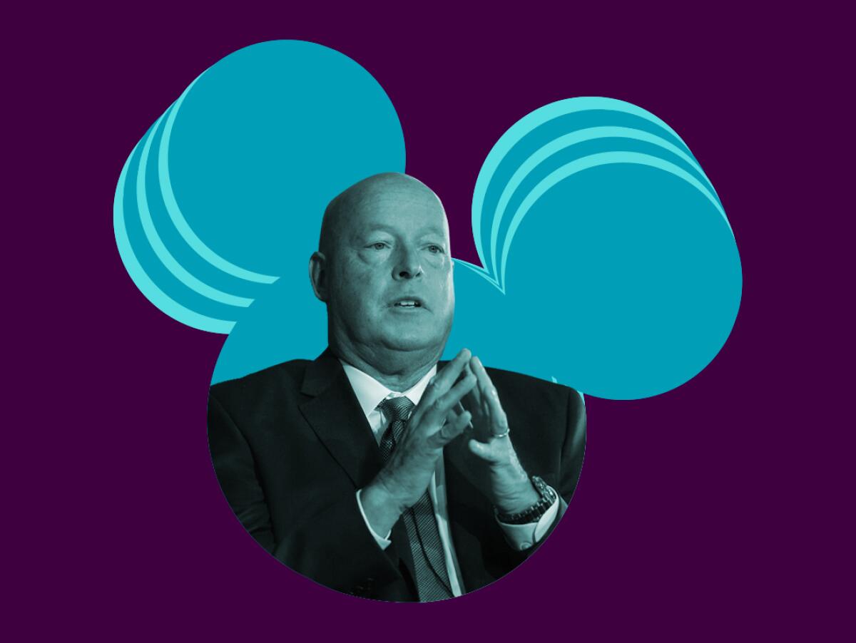 illustration of Disney CEO Bob Chapek inside the shape of a spiraling mouse ears icon