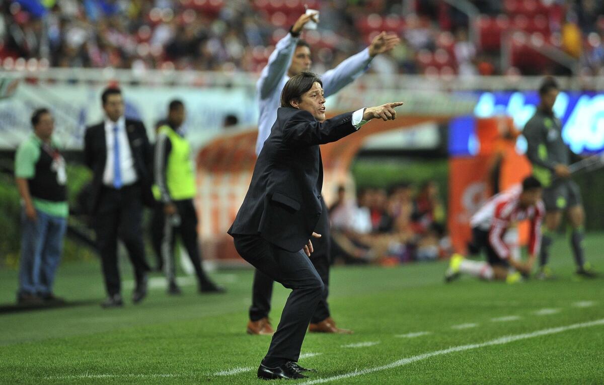 Guadalajara coach Matias Almeyda gesture during their Mexican Apertura2015 tournament football match against Monterrey at Omnilife stadium on 29 September, 2015 in Guadalajara city, Mexico. AFP PHOTO/HECTOR GUERREROHECTOR GUERRERO/AFP/Getty Images ** OUTS - ELSENT, FPG, CM - OUTS * NM, PH, VA if sourced by CT, LA or MoD **