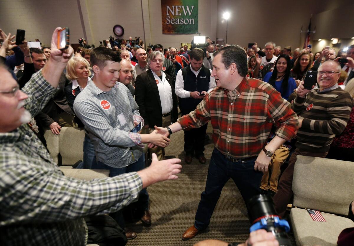 Republican presidential candidate Sen. Ted Cruz campaigns at Life Church in Mechanicsville, Va. on Dec. 18.