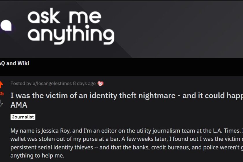 A screenshot of a Reddit "Ask Me Anything" with L.A. Times reporter Jessica Roy.