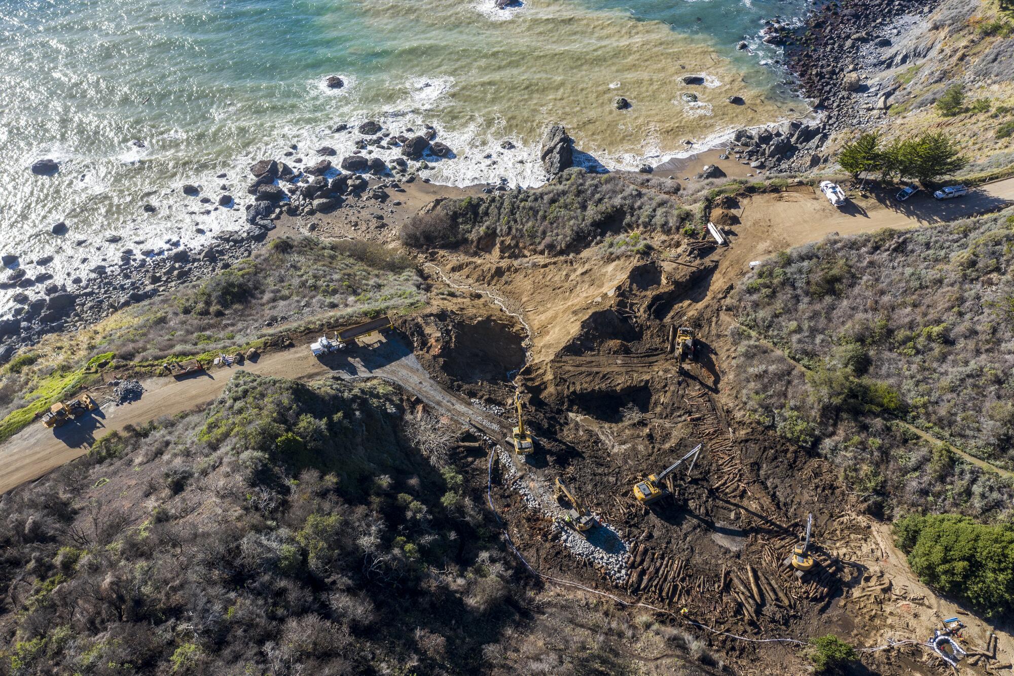 A broken coastal road.