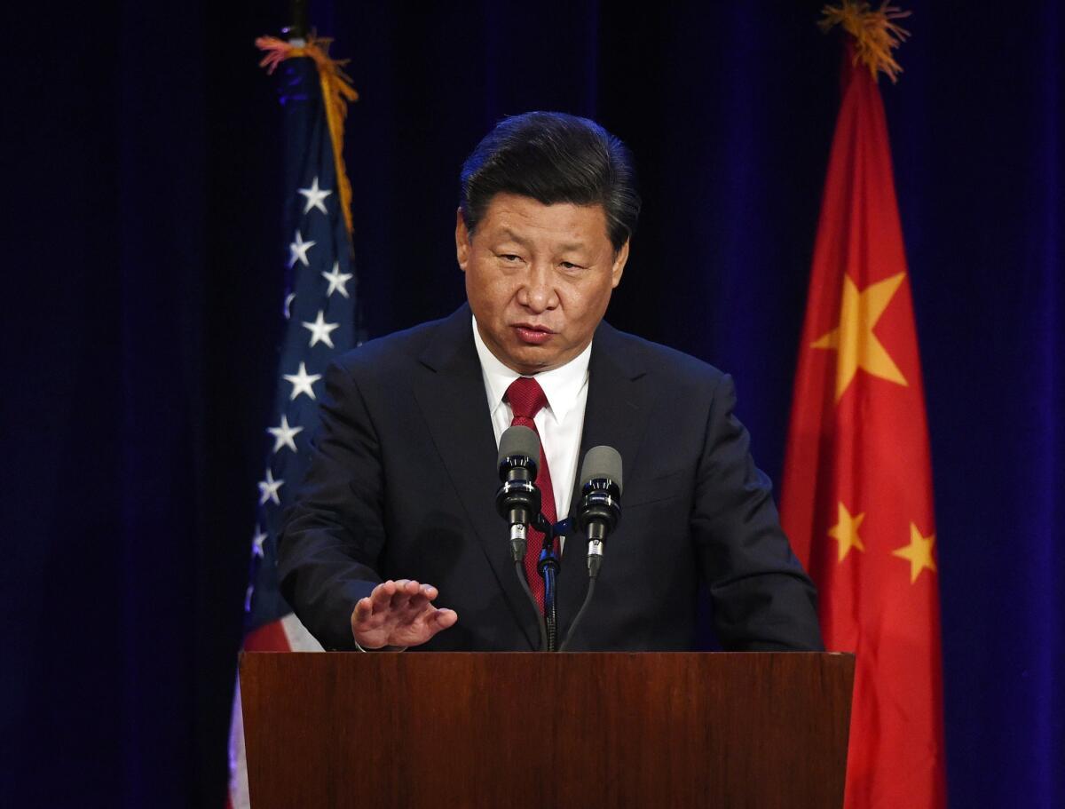 Chinese President Xi Jinping speaks during his welcoming banquet in Seattle at the start of his visit to the U.S.