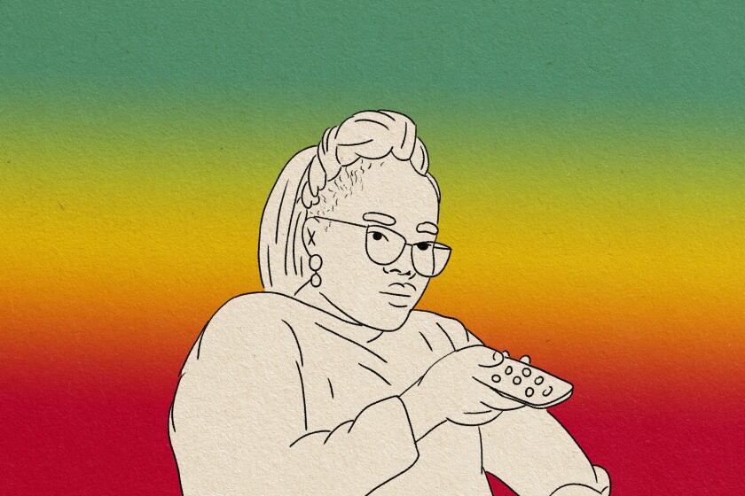 illustrated woman holding remote