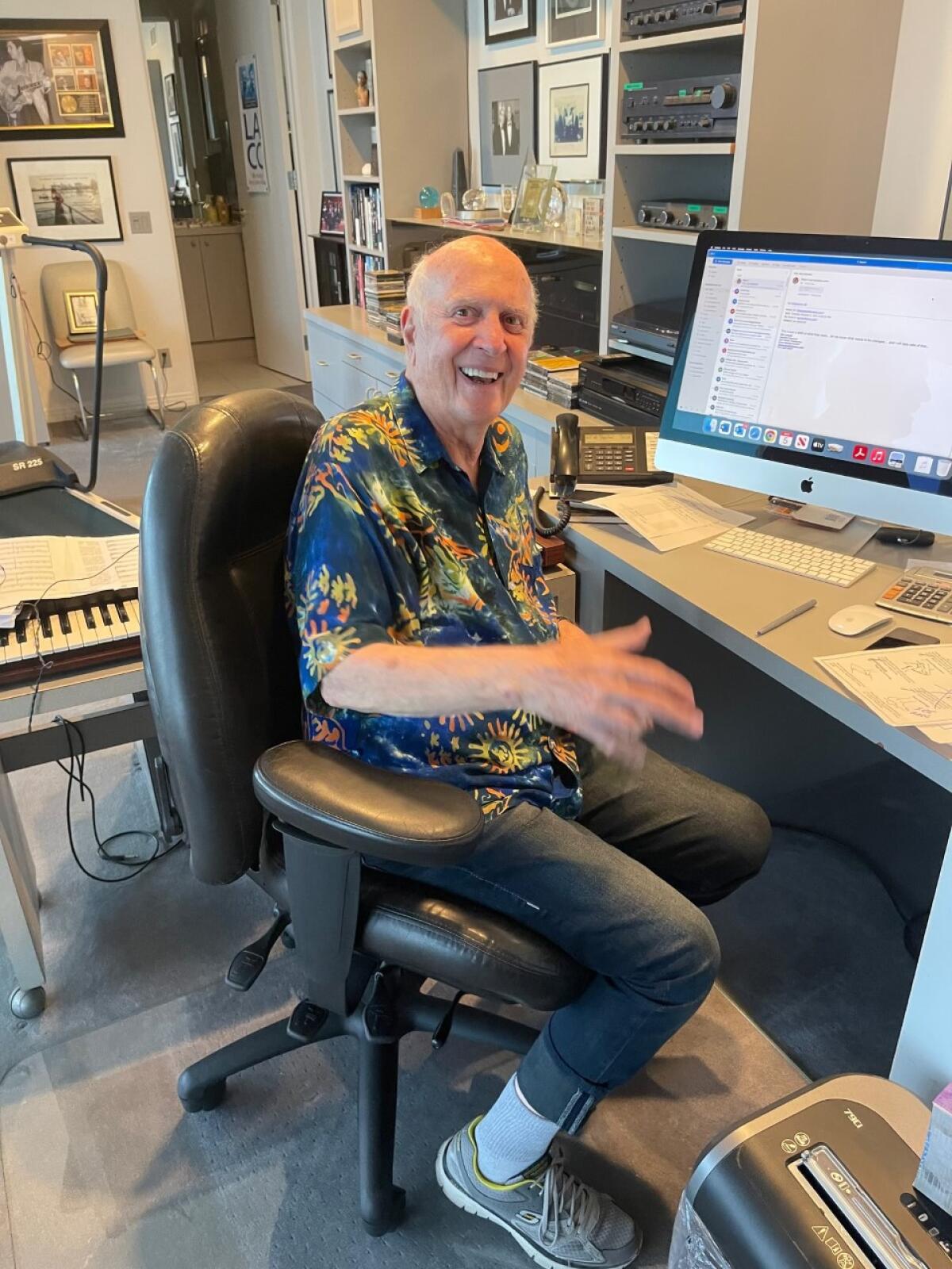 Songwriter Mike Stoller, 88, works in his home studio, as photographed by his assistant Piotr Pieczonka.