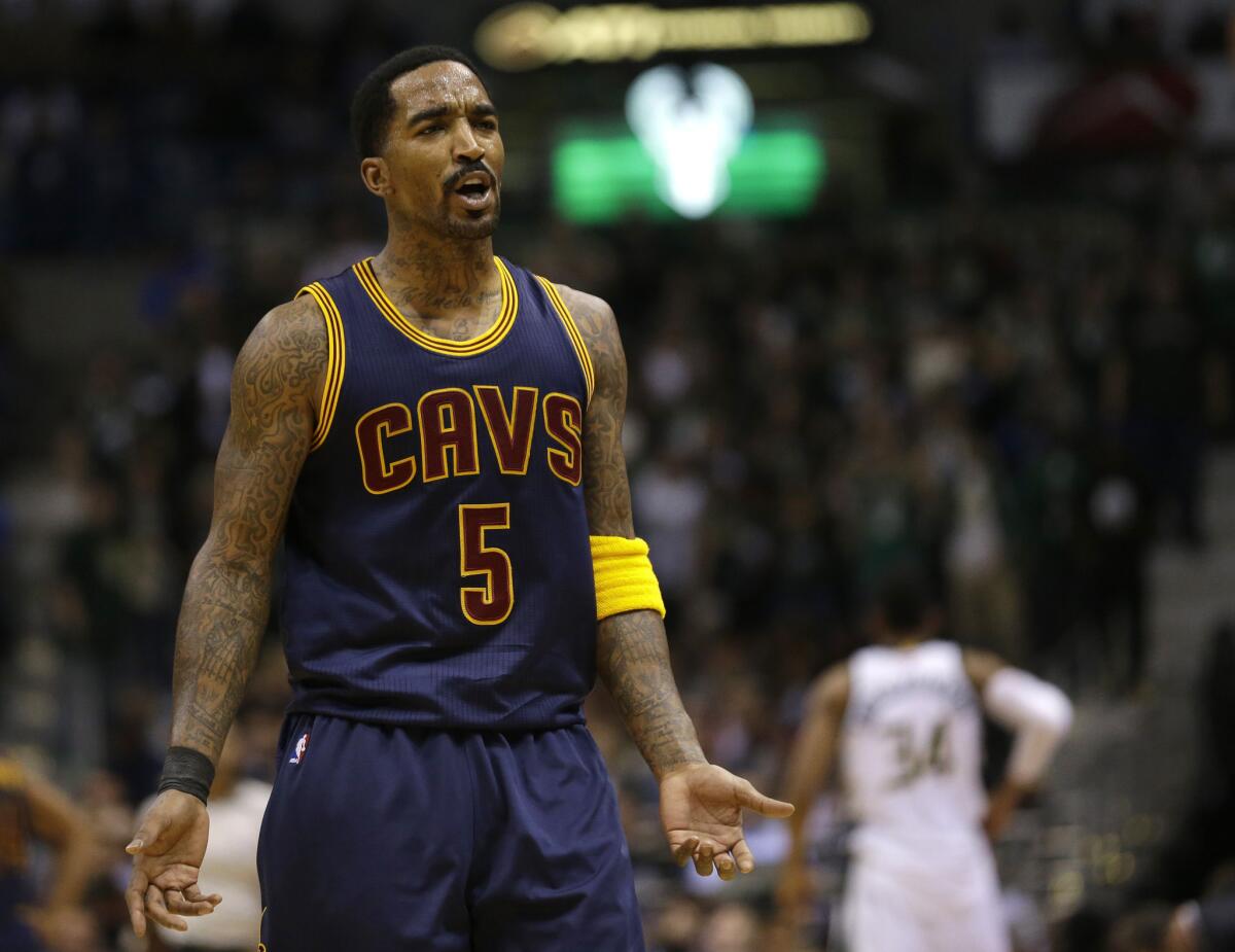 Cavaliers shooting guard J.R. Smith reacts to a foul call during a game against Milwaukee.