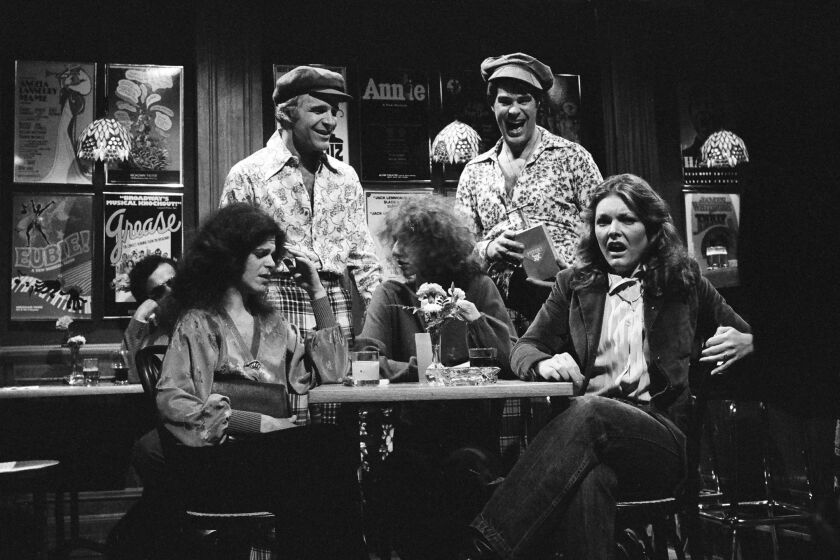 From left, Gilda Radner, Steve Martin, Laraine Newman, Dan Aykroyd and Jane Curtin in the "Festrunk Brothers" skit dated Nov. 4, 1978.