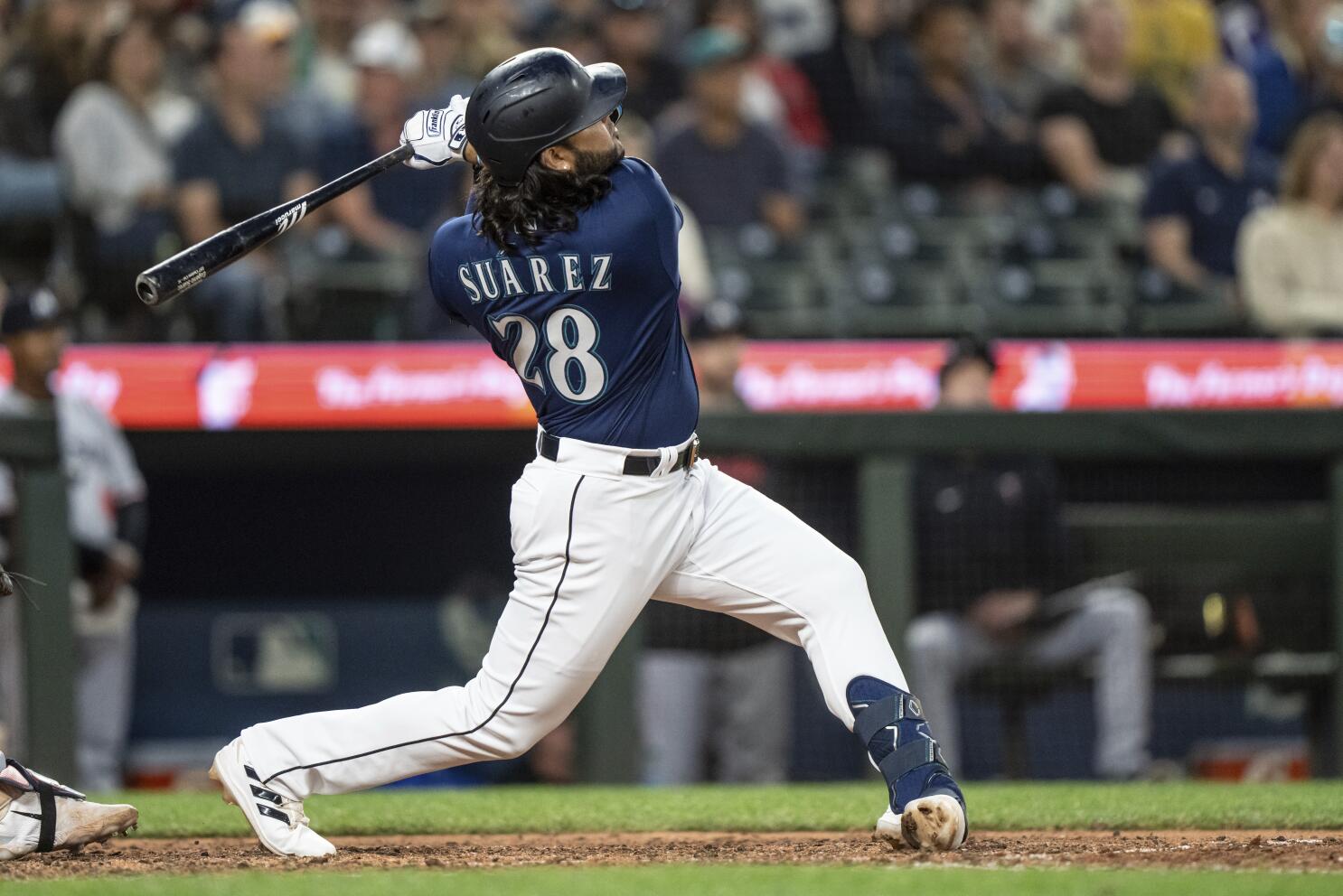 Eugenio Suarez of the Seattle Mariners at bat against the Miami