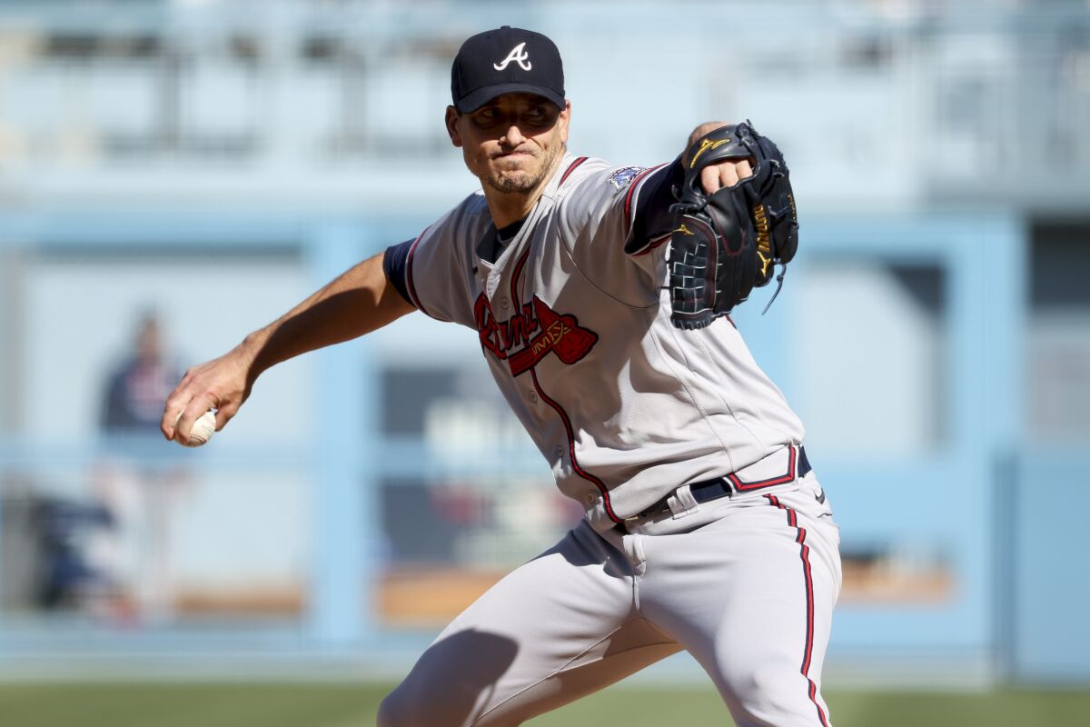 Atlanta Braves starting pitcher Charlie Morton delivers during the second inning.