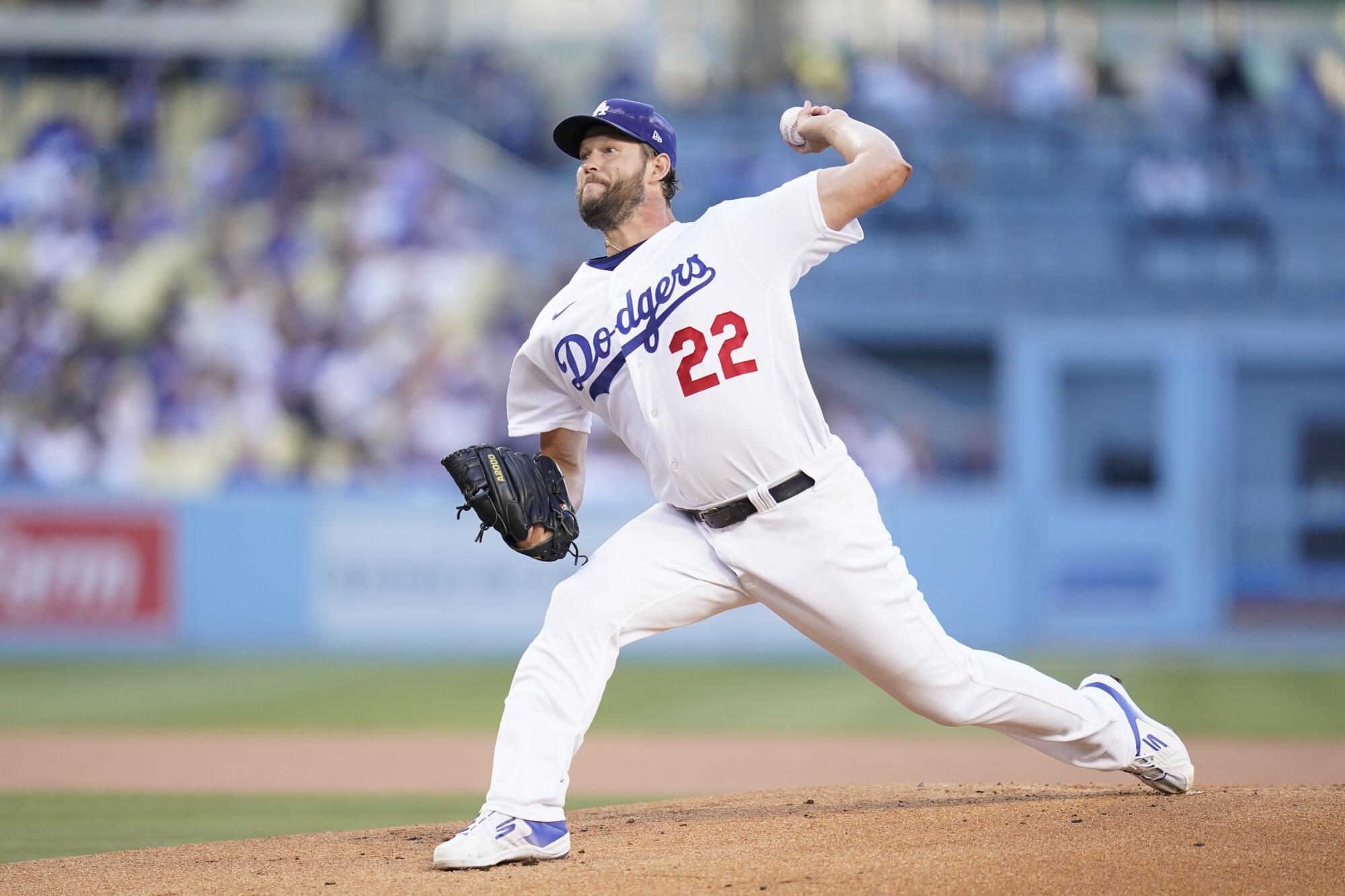 Dodgers starter Clayton Kershaw pitches during the first inning against the Chicago Cubs on July 9, 2022. 