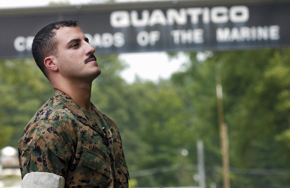 Marine Cpl. Wassef Ali Hassoun is shown outside Marine Corps Base Quantico, Va., in 2004.