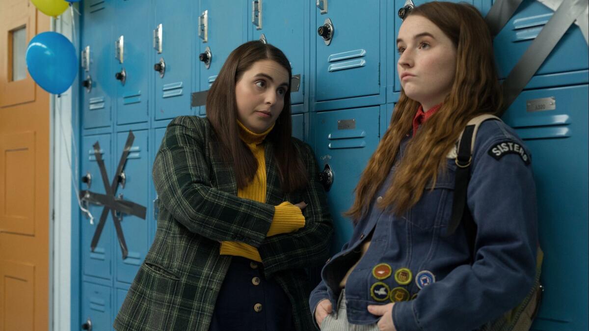 Beanie Feldstein, left, and Kaitlyn Dever as high school BFFs in the movie "Booksmart."