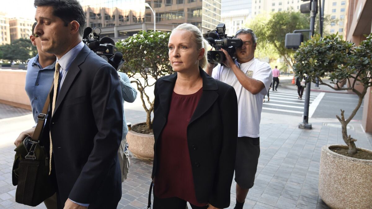 Margaret Hunter, the wife of U.S. Rep. Duncan Hunter, arrives for an arraignment hearing in San Diego on Aug. 23, 2018.