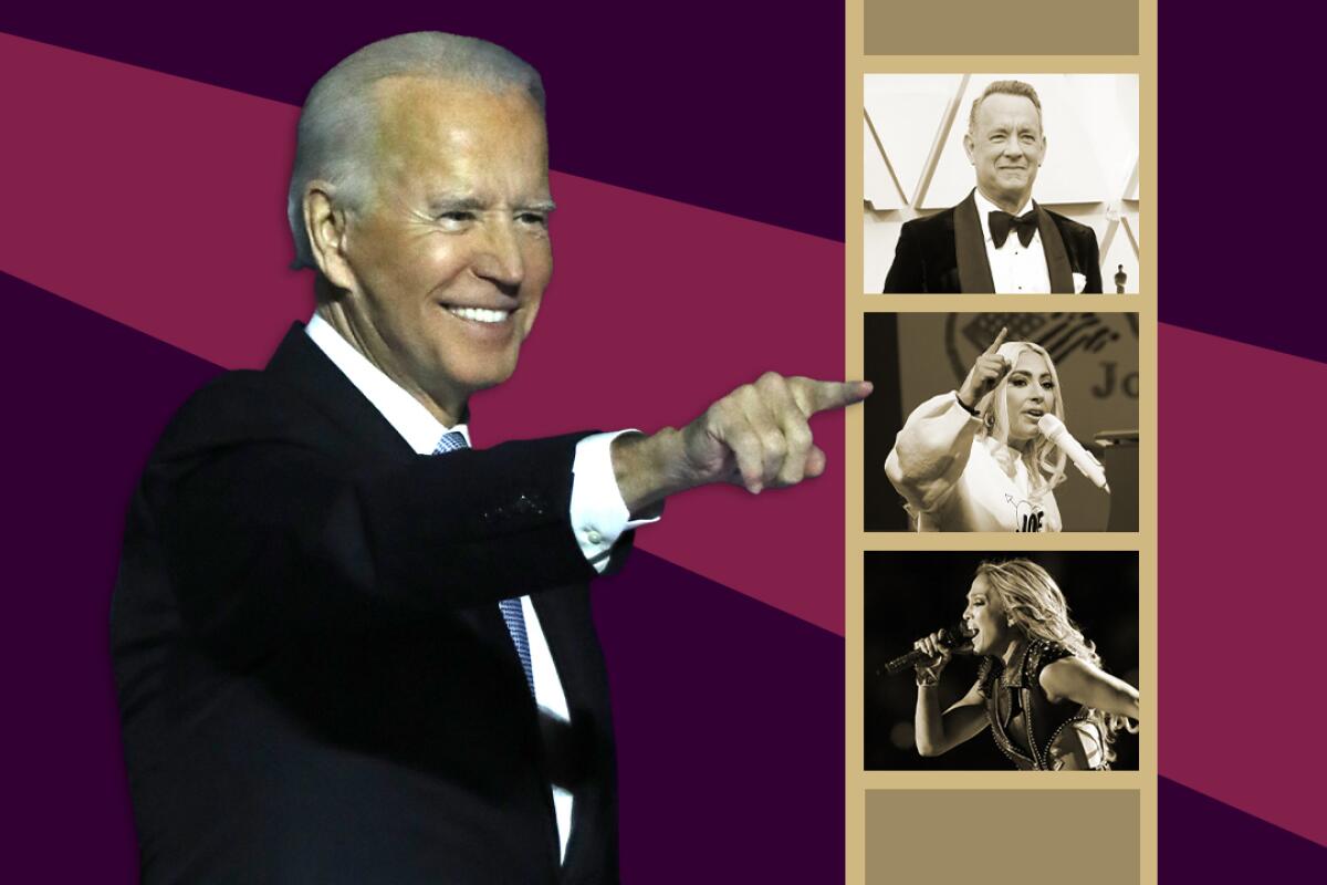 Tom Hanks, Lady Gaga and Jennifer Lopez are among the celebrities participating in Joe Biden's Inauguration Day festivities.