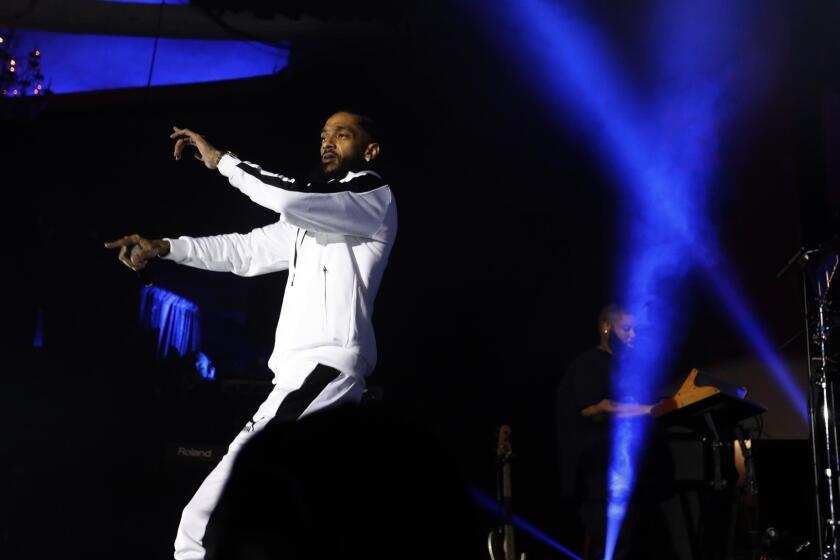 HOLLYWOOD, CA - FEBRUARY 15, 2018 - Rapper Nipsey Hussle performs raps from his new album, "Victory Lap," along with other songs at the Palladium in Hollywood on February 15, 2018.(Genaro Molina / Los Angeles Times)