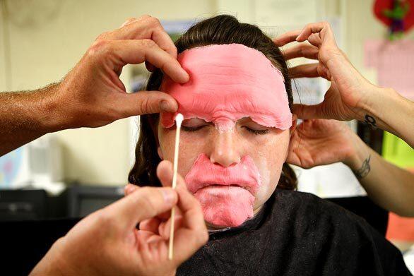 Hannah Beloff, 11, a student at Gault Elementary School in Van Nuys,California, volunteered to be transformed into a 70-year-old by Hollywood makeup artists Larry Bones and Autumn Hand as part of a senior citizen awareness program for fifth-graders at her school. The students also experienced firsthand some of the challenges that come with aging through a series of hands-on exercises intended to demonstrate the physical challenges facing seniors.