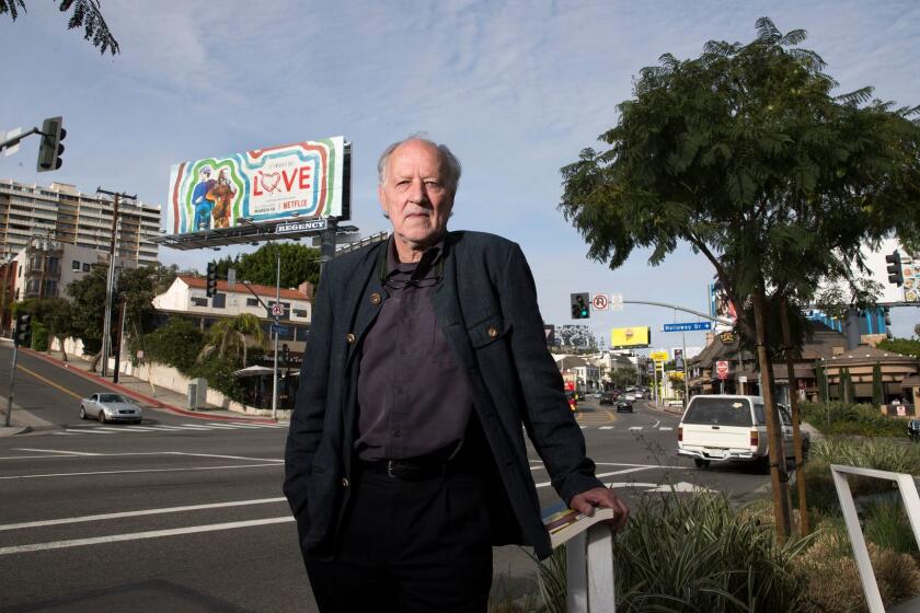 HOLLYWOOD, CALIF. -- FRIDAY, APRIL 7, 2017: Director Werner Herzog photographed along Sunset Blvd., outside Estrella restaurant in Hollywood Friday, April 7, 2017. After a string of documentaries, director Werner Herzog returns to narrative filmmaking with two movies out at the same time, "Salt and Fire" (with Micheal Shannon, Gael Garcia Bernal and Veronica Ferres) plus "Queen of the Desert" starring Nicole Kidman. (Allen J. Schaben/Los Angeles Times)