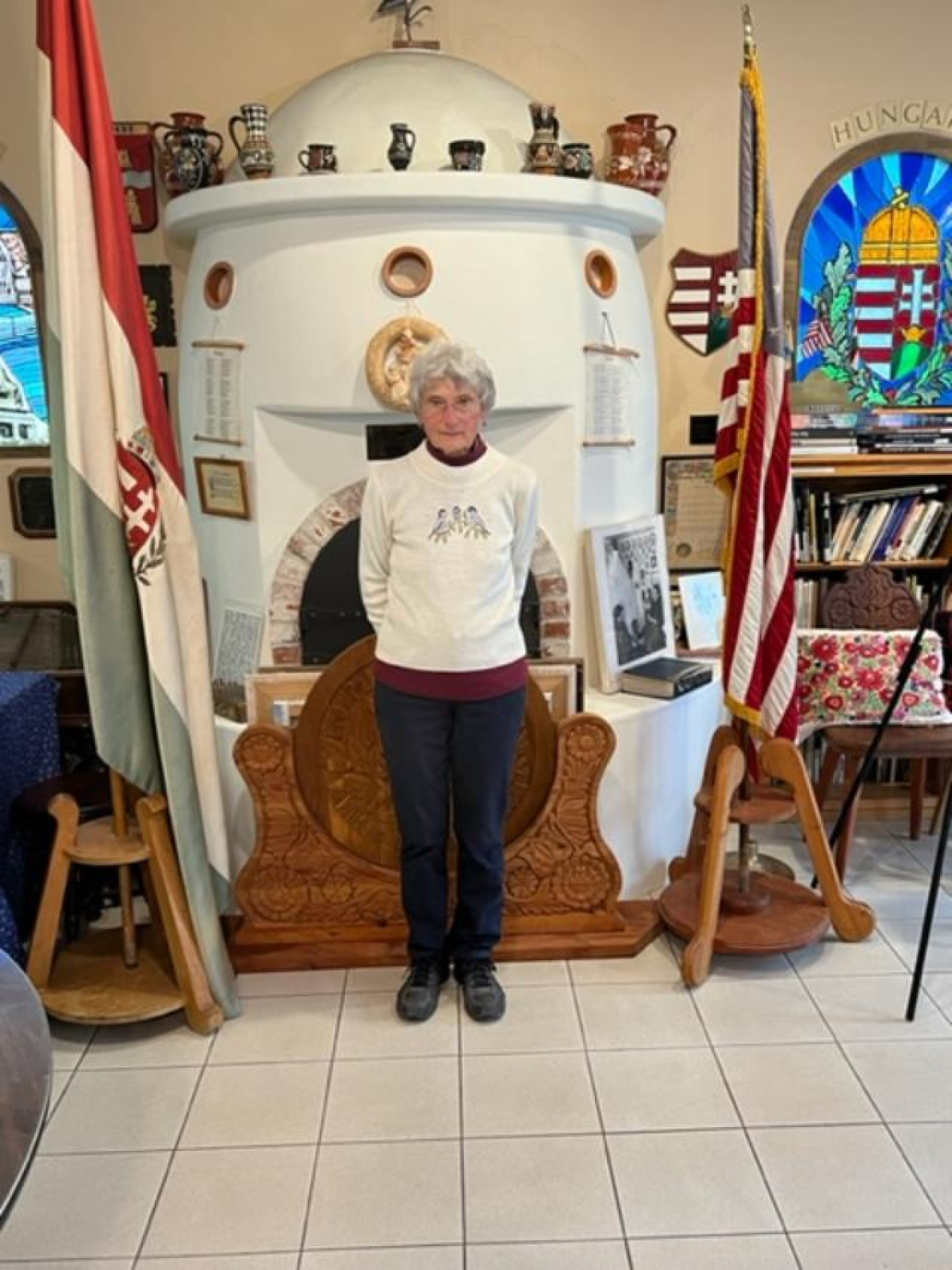 Clara Arvai shares stories of her homeland with visitors to the House of Hungary in Balboa Park.
