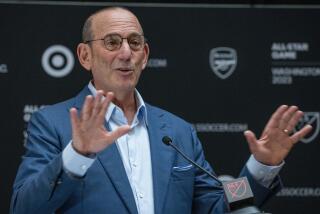 Major League Soccer commissioner Don Garber speaks with reporters during.