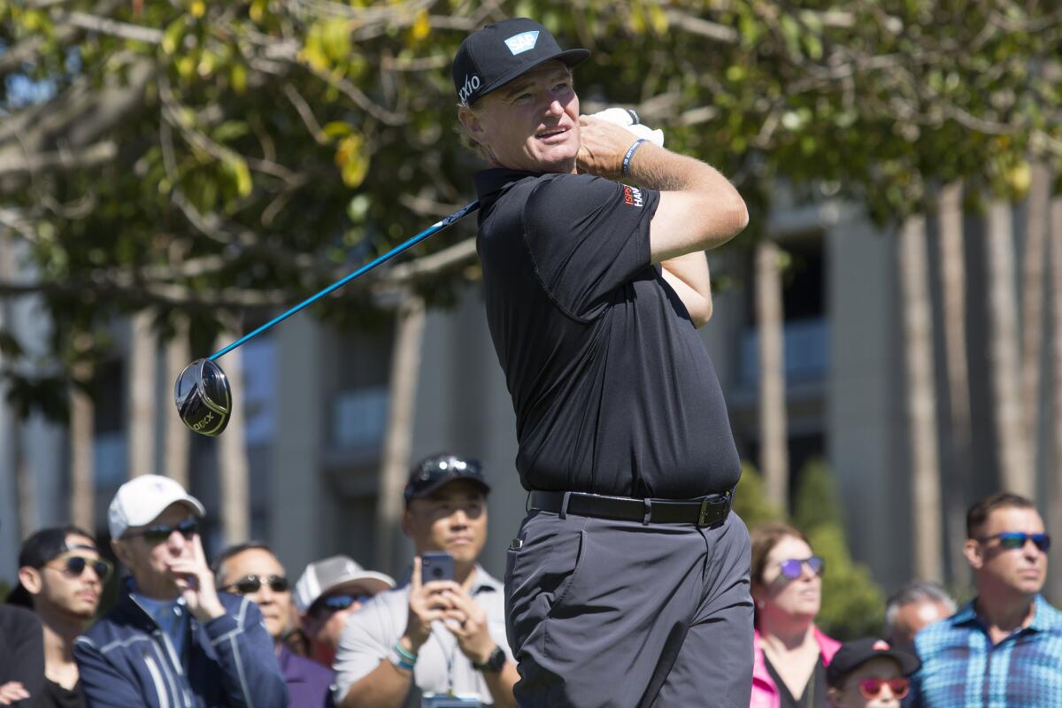 Ernie Els tees off during the final round of the Hoag Classic at Newport Beach Country Club on Sunday.