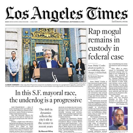 Front Page of Today's L.A. Times