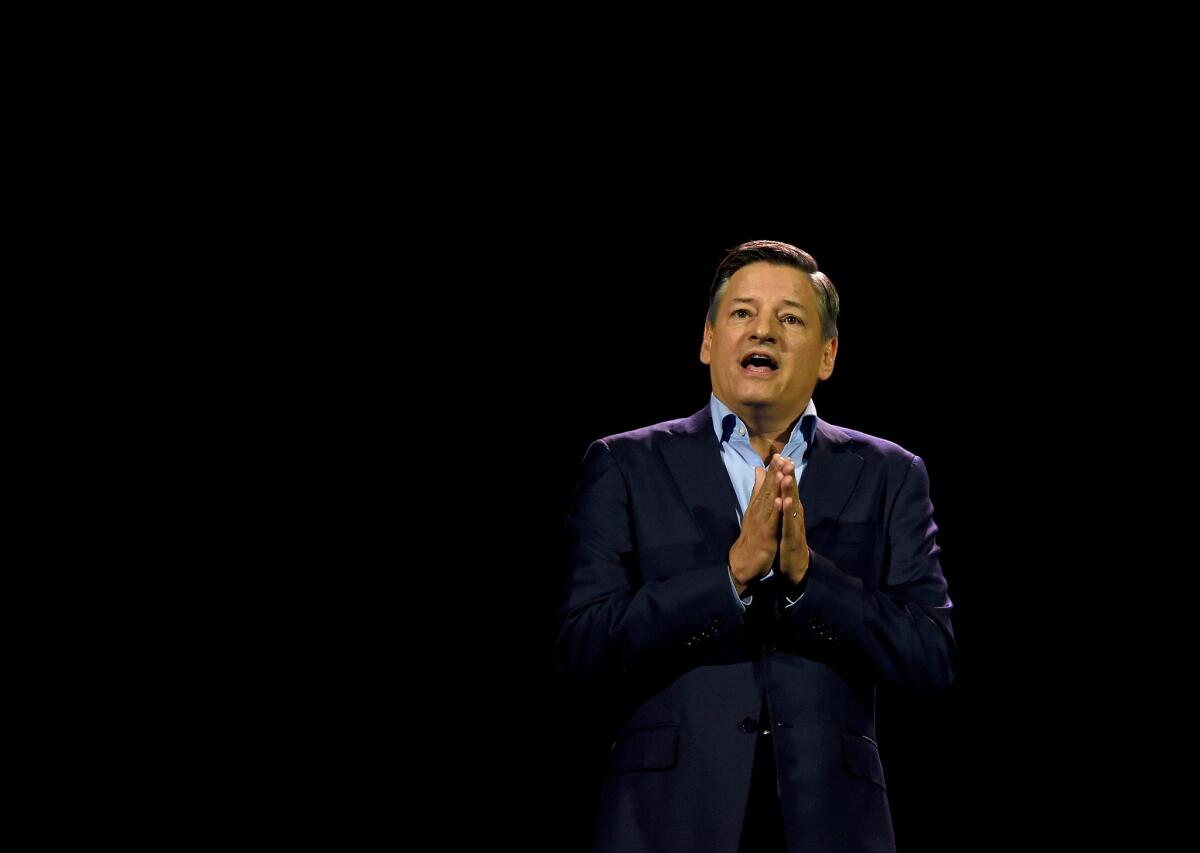 Netflix's Ted Sarandos speaks during a Jan. 6 keynote address at CES in Las Vegas.