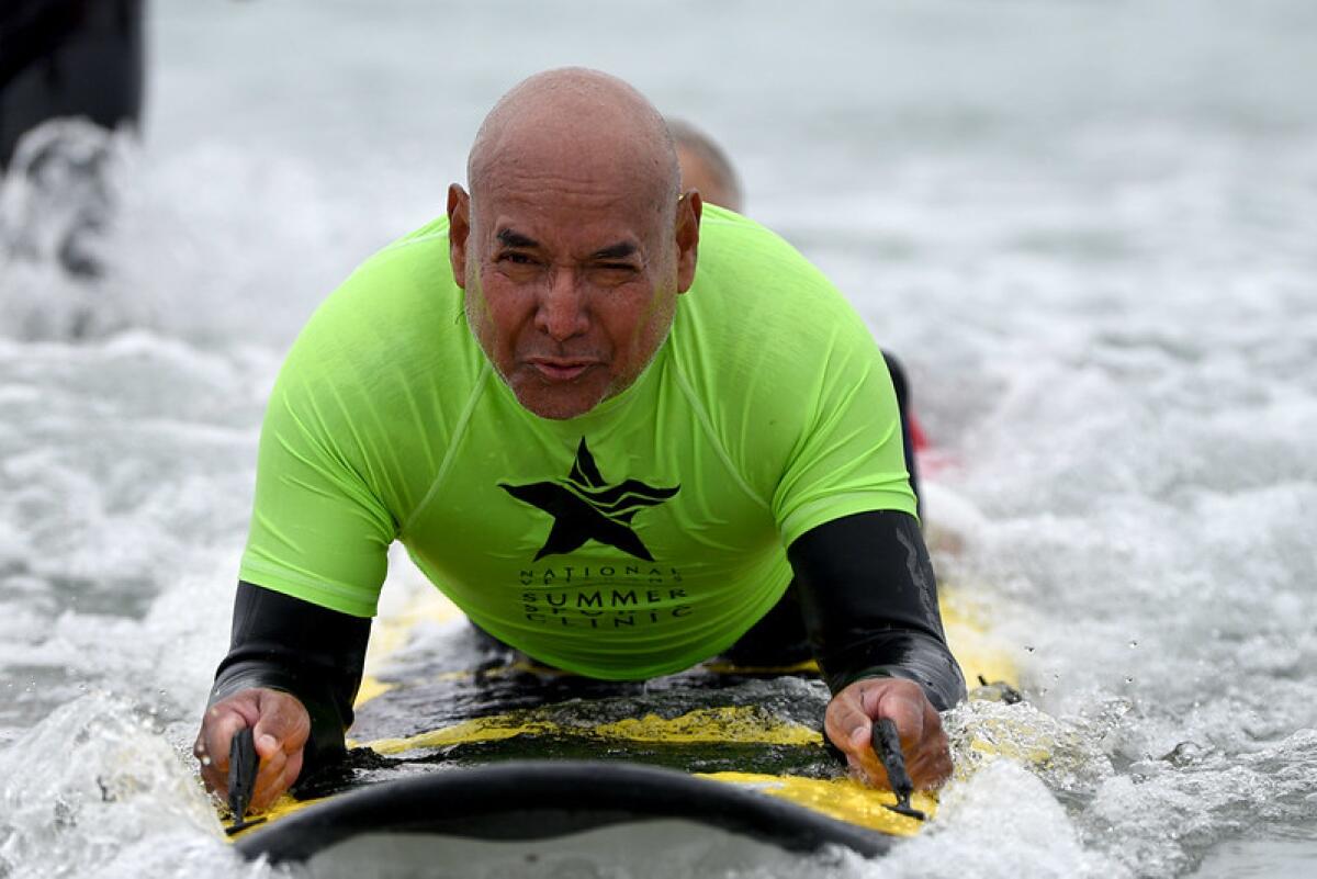 The National Veterans Summer Sports Clinic June 5-9 included surfing sessions in La Jolla.
