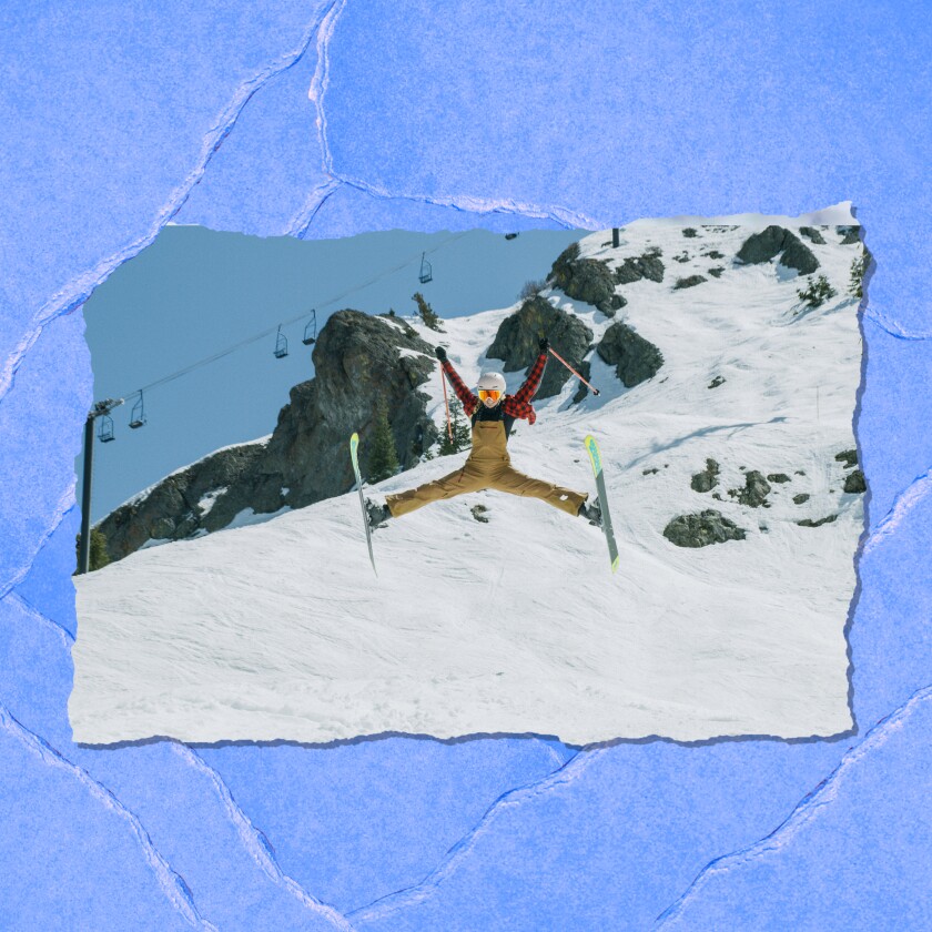 A skier leaps above the snow in "Winter Starts Now."