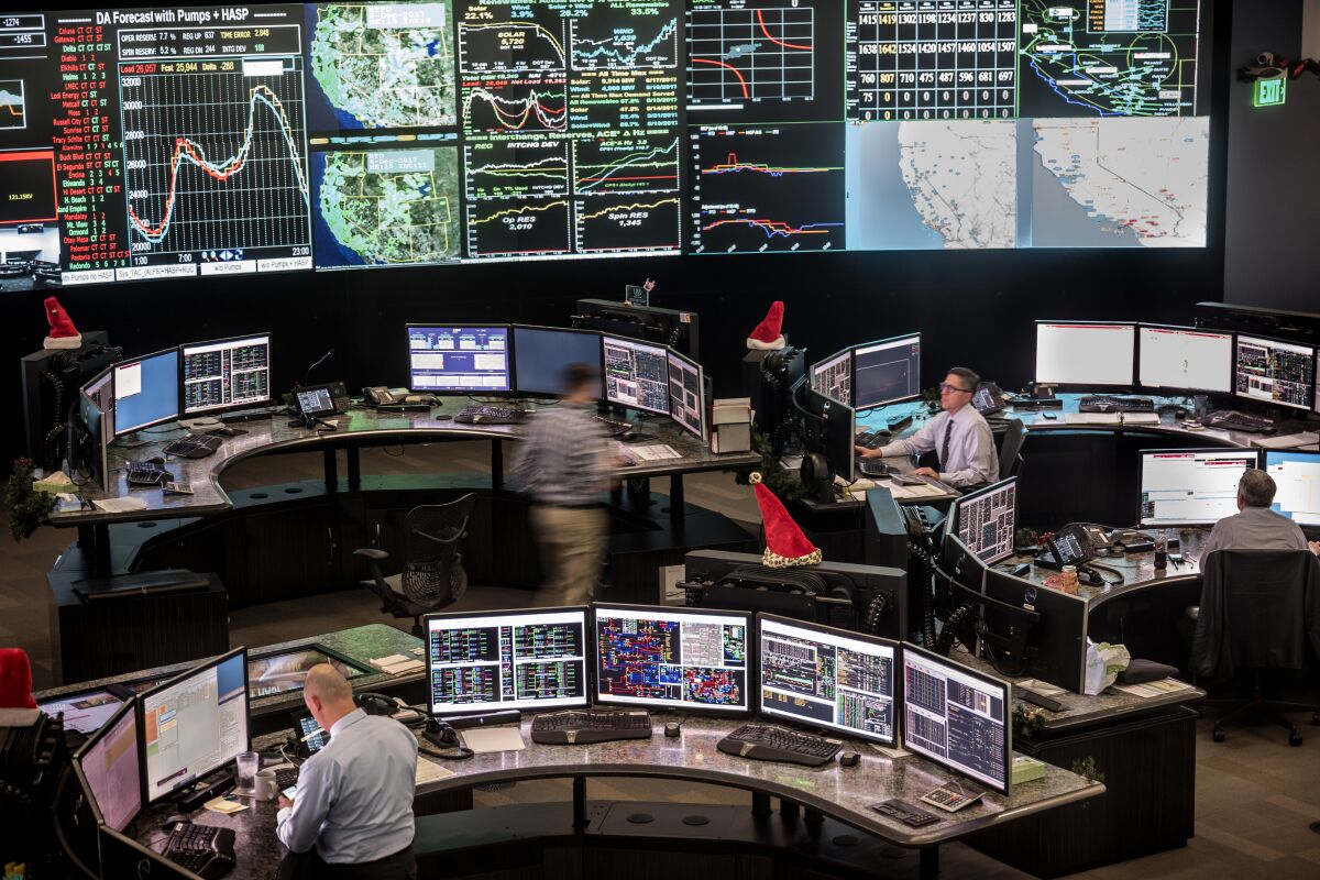 Workers in the California Independent System Operator control center.